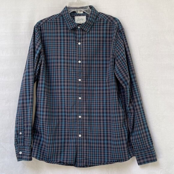Bixby Nomad Shirt Men Large Blue Check Plaid Slim Fit Button Down Preppy Classic - Picture 1 of 10